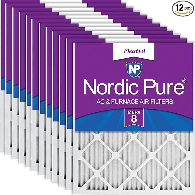 Nordic Pure 16x16x1 (Actual Size: 15 3/4 x 15 3/4 x 3/4) Pleated MERV 8 Air Filters 12 Pack