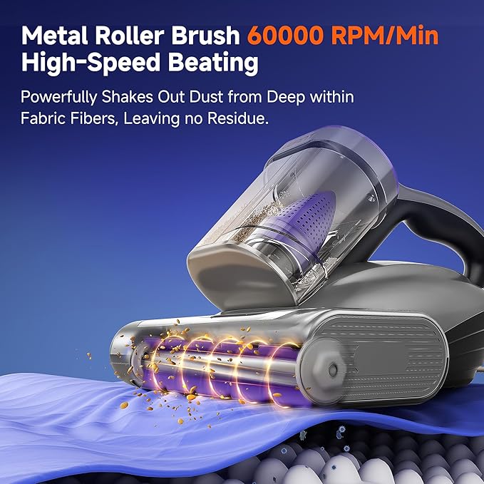 uwant Mattress Vacuum Cleaner, 18KPa Bed Vacuum with 253.7nm UV-C Light, 500W Powerful Handheld Vacuum with 65° Hot Air, 60000 RPM/Min Tapping, Ultrasonic, HEPA Filter for Bed, Sofa, Crib Set of 1