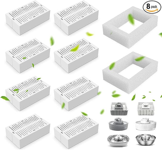8 Pack Ceramic Cat Fountain Filter Replacement, Triple Cupcake Cat Fountain Filters, 8 Pet Fountain Carbon Filters and 2 Foam Filters for Ceramic/Cupcake Cat Water Fountain （8 Filters）