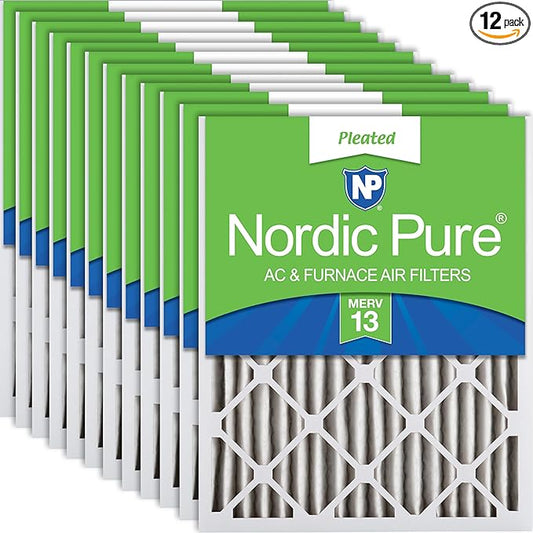 Nordic Pure 16x20x2 (Actual Size: 15 1/2 x 19 1/2 x 1 3/4) Pleated MERV 13 Air Filters 12 Pack