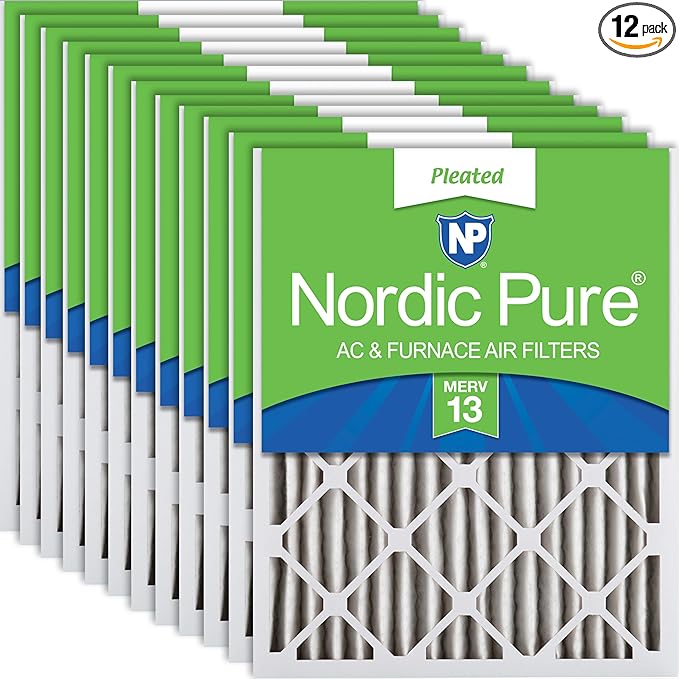 Nordic Pure 16x25x2 (Actual Size: 15 1/2 x 24 1/2 x 1 3/4) Pleated MERV 13 Air Filters 12 Pack