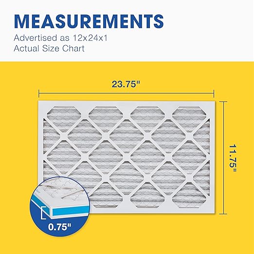 Aerostar 12x24x1 MERV 8 Air Filter, 4 Count, ACTUAL SIZE (11.75 x 23.75 x 0.75), HVAC, Air Conditioning & Furnace Filter Captures Dust, Lint & Pollen (MPR 600 / FPR 5), Made in USA
