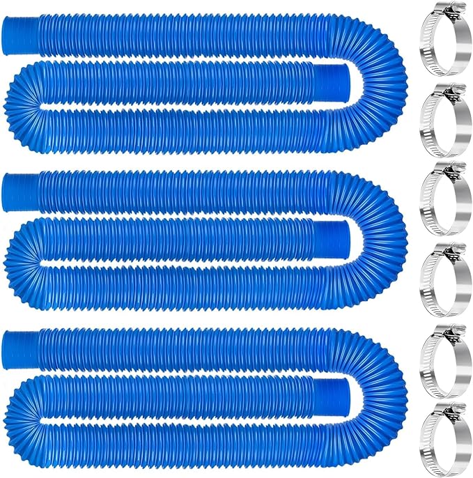 Replacement 1.25 Pool Hoses for Above Ground Pools, 59" Long Filter Pump Hose, 3 Pack Pool Pump Hose with 6 Metal Clamps (Blue)
