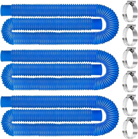 Replacement 1.25 Pool Hoses for Above Ground Pools, 59" Long Filter Pump Hose, 3 Pack Pool Pump Hose with 6 Metal Clamps (Blue)