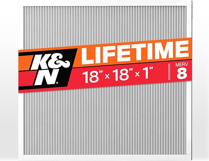 K&N 18X18X1 HVAC Furnace Air Filter, Lasts a Lifetime, Washable, Merv 8, the Last HVAC Filter You Will Ever Buy, Breathe Safely at Home or in the Office, HVC-8-11818