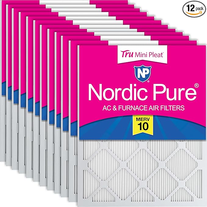 Nordic Pure 12x20x1 (Actual Size: 11 1/2 x 19 1/2 x 3/4) Tru Mini Pleat MERV 10 AC Furnace Air Filters – 2.5X More Media for Longer-Lasting, High-Efficiency Filtration - 12 Pack