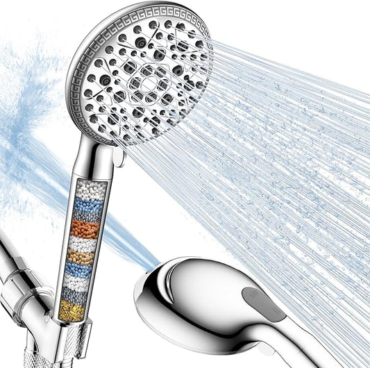 FEELSO Filtered Shower Head with Handheld, 9 Spray High Pressure Hand Held Showerhead with Filters, Water Softener Shower Heads for Hard Water with Leakproof Hose - Remove Chlorine -Power Wash for Pet