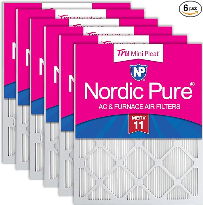 Nordic Pure 16x16x1 (Actual Size: 15 3/4 x 15 3/4 x 3/4) Tru Mini Pleat MERV 11 AC Furnace Air Filters – 2.5X More Media for Extended Durability & Superior Filtration - 6 Pack