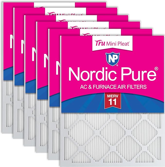 Nordic Pure 20x20x1 (Actual Size: 19 1/2 x 19 1/2 x 3/4) Tru Mini Pleat MERV 11 AC Furnace Air Filters – 2.5X More Media for Extended Durability & Superior Filtration - 6 Pack