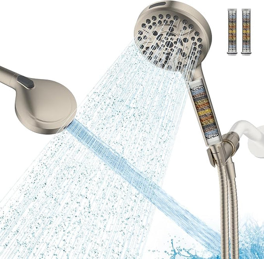 Hibbent Filtered Shower Head with Handheld, High Pressure 10 Spray Showerhead with 3 Filters, Water Softener for Hard Water-Remove Chlorine, Reduces Dry Itchy Skin, Improve Skin& Hair, Brushed Nickel