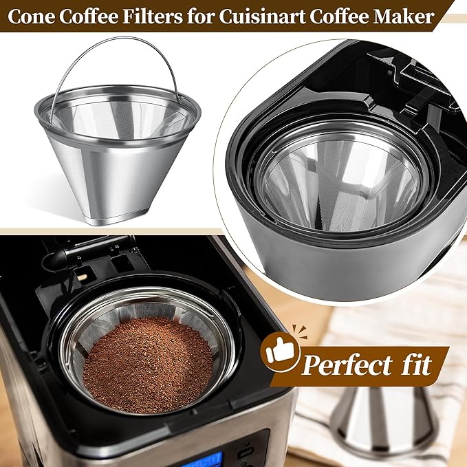 Coffee Filter Compatible with Cuisinart, Stainless Steel Coffee Filter Replacement for Cuisinart DCC 1200P1 3200NAS 3400NAS Coffee Machines - Coffee Maker Parts Reusable Coffee Filters # 4-2 Pack