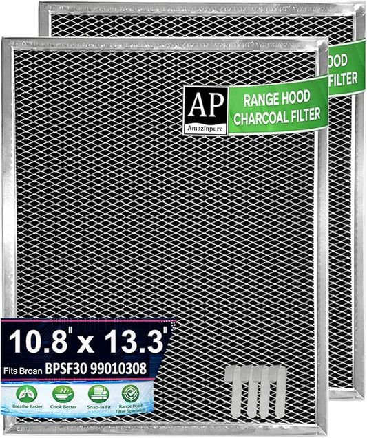 2X BPSF30 99010308 WB02X10707 compatible with GE and Broan QS WS NON-Ducted Thick Range Hood Charcoal Carbon Filters 10.8 X 13.3 X 0.09 inches (2)