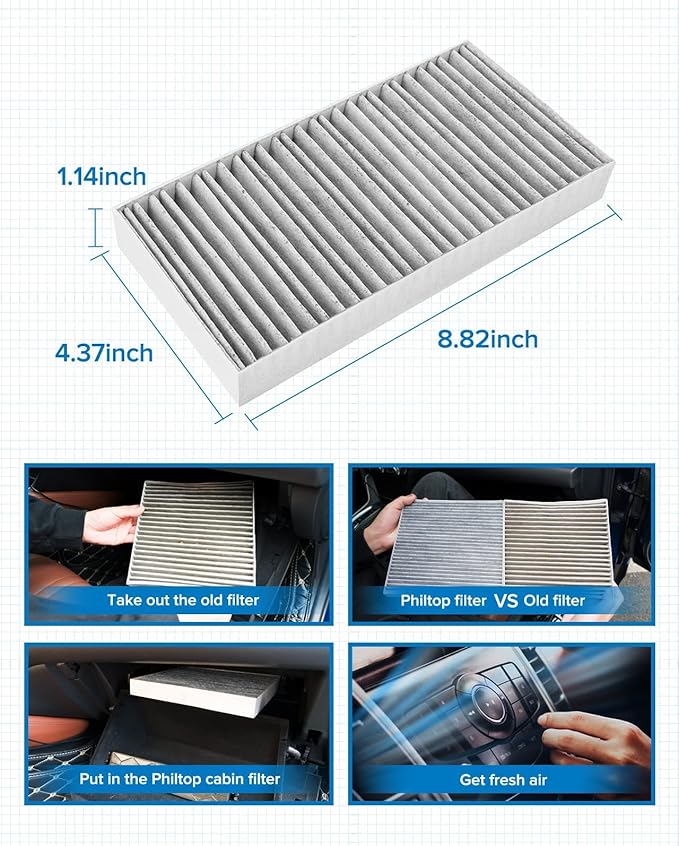 PHILTOP HEPA Cabin Air Filter w/Activated Carbon, Compatible with CF10135 Honda Civic 2001-2005, CR-V 2002-2006, Element 2003-2011, Acura RSX 2002-2006
