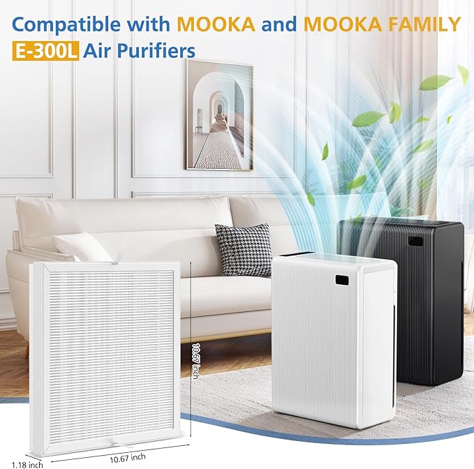 3 Pack E-300L Replacement Filter Compatible with MOOKA and MOOKA FAMILY E-300L Air Purifier for Large Room, Efficient Air Filter, 3-Stage Filtration System