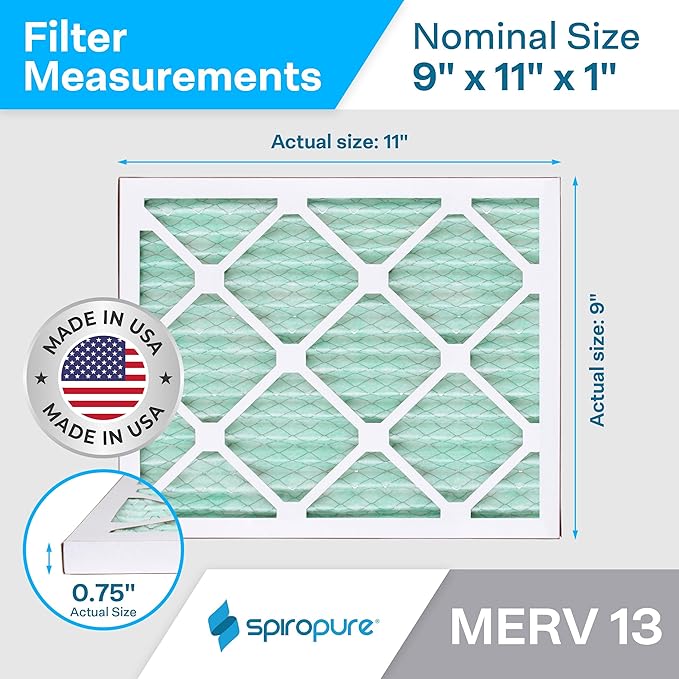 SpiroPure 9x11x1 MERV 13 Pleated Filter Air Filters (6 Pack)