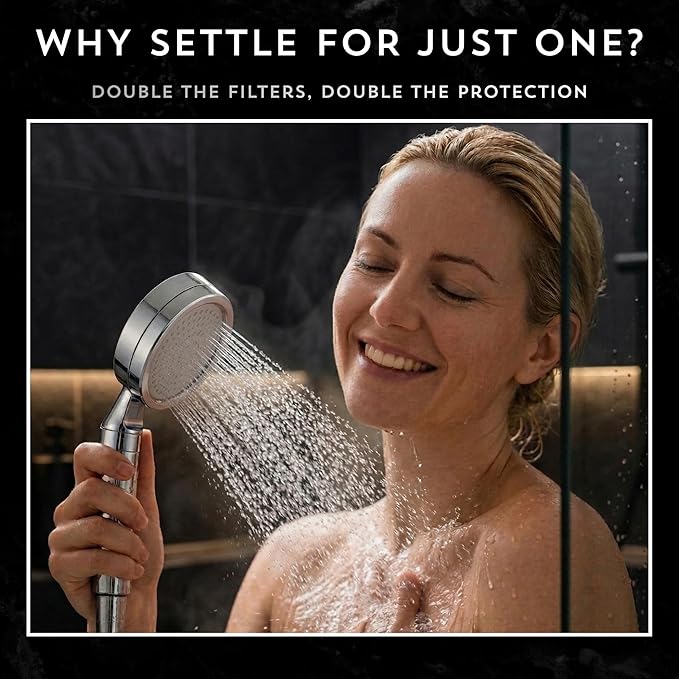 High Pressure Filtered Shower Head with Vitamin C & PP Cotton - Hard Water Softener & Chlorine Remover for Dry Skin, Hair Care - Handheld Dual Filtration Spa System, Chrome