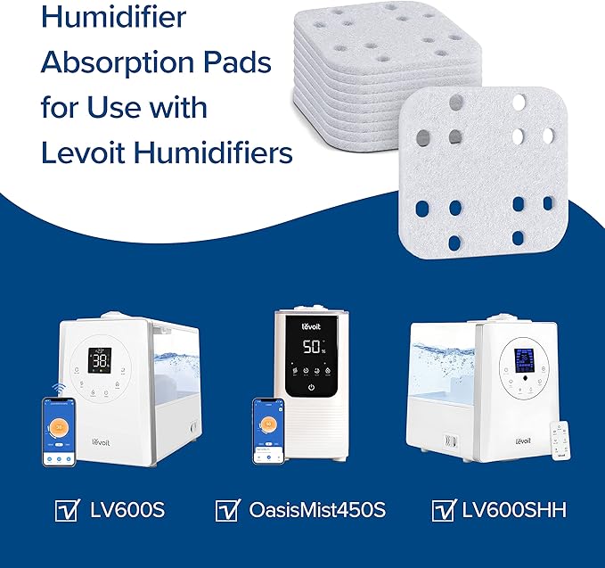 LEVOIT Humidifier Replacement Filters 10-Pack, Mineral Absorption Pad,Compatible with LV600S,LV600HH,OasisMist450S,Capture Fine Particles in Water Tank to Improve Humidification Efficiency,White,18x24