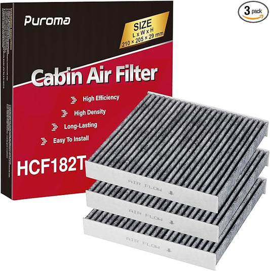 Puroma 3 Pack Cabin Air Filter with Activated Carbon Replacement for CP182, CF11182, Compatible with Honda CR-V, Civic, Accord, Odyssey, HR-V, Clarity, CR-Z, Fit, Insight, Acura MDX, RDX, TLX, Integra