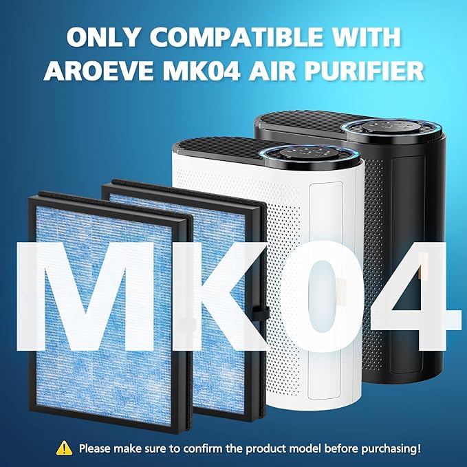 MK04 Filter Compatible with AROEVE MK04 Air Purifier Replacement 4-Layer HEPA Filter for Dust Pet Dander Smoke Pollen for Home and Office Up to 1095 Sq.Ft, MK-04LX MG04JH - Standard Version, 2 Pack
