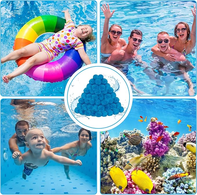 WLLEYAY 5.5 lbs Pool Filter Balls, New Upgrade Efficient Swimming Pool Filter Sand Alternative, Reusable Eco-Friendly Blue Filter Media Balls, Replace 250 lbs Filter Sand, Lasts for Several Seasons