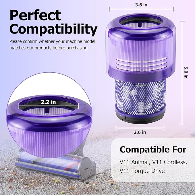 Improvedhand Filter Replacement for Dyson V11 Animal, V11 Torque Drive Detect Cordless Vacuum, Replace Part # 970013-02 (2 Pack)