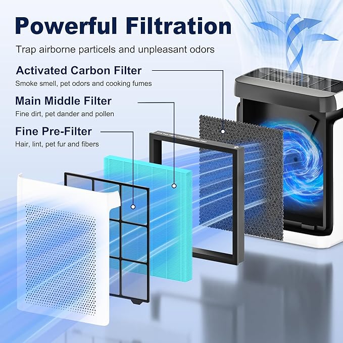 Vital 200S Smoke Remover Replacement Filter for LEVOIT Vital 200S and Vital 200S-P Air Purifier, High-Efficiency Activated Carbon Filter, Vital 200S-RF-SR, 2 Pack, Blue