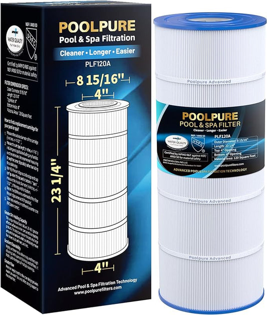 POOLPURE C1200 Pool Filter Replaces Hayward C1200, CX1200RE, HAY823C, Pleatco PA120, Ultra-B2, Unicel C-8412, Filbur FC-1293, Clearwater II 125, Waterway Pro Clean PCCF-125, L x OD:23 1/4" x 8 15/16"