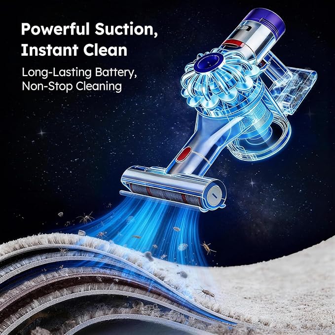 HIPOW 75 Minutes V8 Battery Replacement Compatible with Dyson V8 Animal/Absolute/Motorhead/Fluffy/SV10 Series Cordless Vacuum Cleaner with 4 Filters (3 Pre + 1 Post)