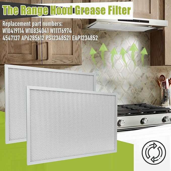 W11177751 W10419114 Aluminum Range Hood Filter (11-1/2" x 17-1/4" x 3/8") Compatible with Whirlpool UTX5230BDS0 UXT5230BDS1,etc Replace W10834041-2 Pack