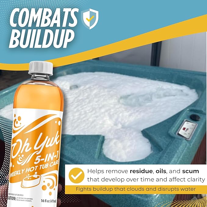 Oh Yuk Hot Tub Cleaner + 5 in 1 Weekly Hot Tub Care Combo, Hot Tub Chemicals, Hot Tub Jet Cleaner, Spa Chemicals for Hot Tub, Water Clarifier, Conditioner and Spa Treatment
