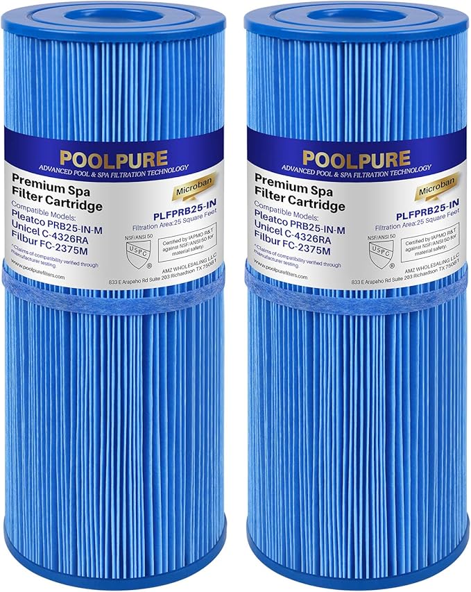 POOLPURE Antimicrobia PRB25-IN-M Spa Filter Replaces Unicel C-4326RA, Filbur FC-2375M, 3005845, 17-2327, 100586, 33521, 25392, 817-2500, 5X13 Drop in Spa Filter 2 Pack