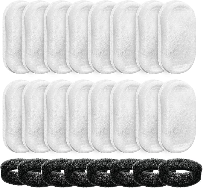 Official Tomxcute Cat Water Fountain Replacement Filters - 16 Pack Cat Fountain Filter for 3.2L/108oz & 4L/135oz Pet Water Fountain, Three-Layer Filtration Replacement Filters(16+8 Pack), 8 Month Set