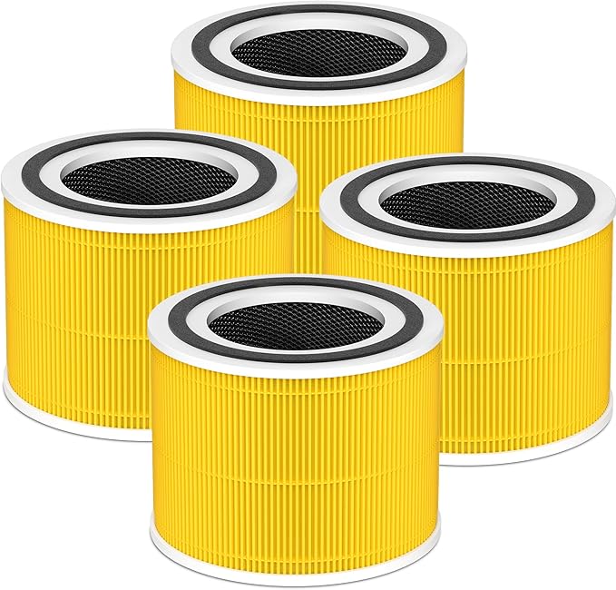240 Replacement Filter Compatible with 240 Air Purifier, 3-in-1 High-Efficiency Filtration with Activated Carbon for Air Pollutants, Odor and Smoke, 4 Pack, Yellow, For Home Office Livingroom Bedroom