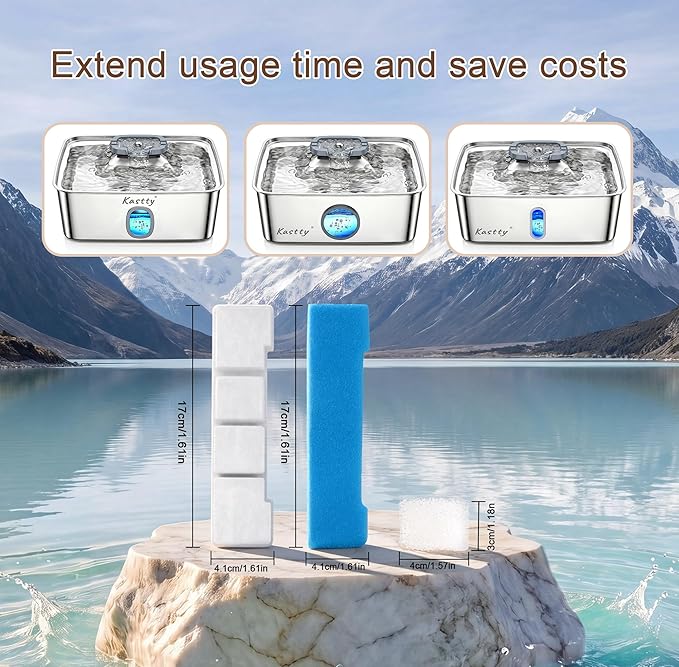 Kastty 15L Dog Water Fountain Filter Replacement, Pet Water Fountain Filter Made of Activated Carbon and PP Cotton, 6 Pack Dog Water Filter Dispenser 6 Pack Pre-Filter Sponge with 6 Pump Sponge