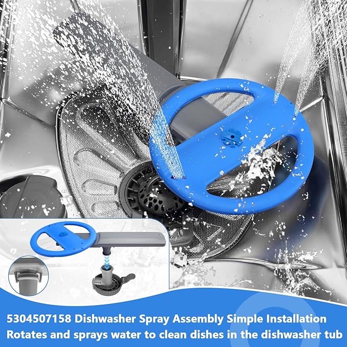 Showingo 5304507158 Dishwasher Lower Spray Arm Assembly Replacement for Frigidaire with 5304518968 Spray Arm Support & 5304506518 Drain Trap Filter, Replaces AP6036393 154821902 154821903 5304498139