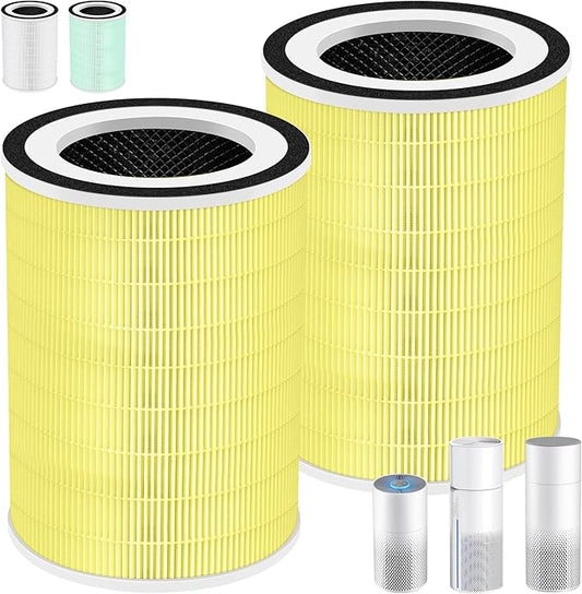 Kilo True HEPA Pet Allergy Replacement Filter for Afloia Air Purifier Kilo,Kilo Plus,Kilo PRO,MIRO,MIRO PRO and MORENTO MR-Kilo/Kalo,360° 3-Stage Filtration,2 Pack,Yellow