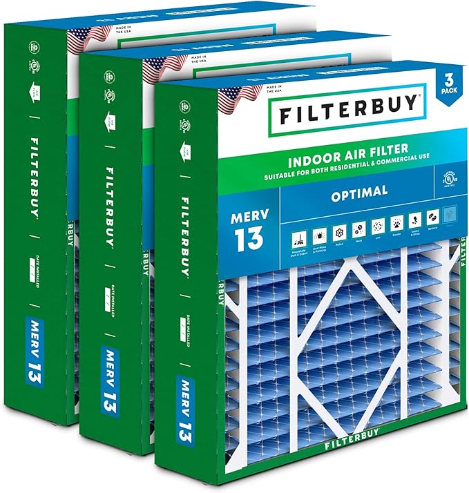 Filterbuy 20x26x5 Air Filter MERV 13 Optimal Smoke & Allergy Defense (3-Pack), Pleated HVAC AC Furnace Filters for Electro-Air, Lennox, White Rodgers, and More (Actual Size: 20.00 x 25.88 x 4.88)