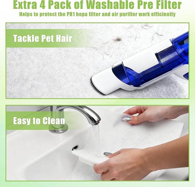 PR1 Replacement Filter Compatible wtih Mooka PR1 Air Purifier, 2 Pack H13 True HEPA Filter for Home Large Room up to 2200sq.ft Includes 4 Pcs Washable Pre Filters Removes Pollen Dander Smoke Pet Hair