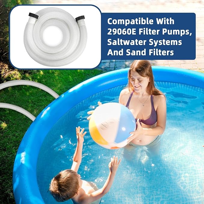 15ft 1 1/2" Pool Hose for Above Ground Pools Long Pool Pump Replacement Filter Hoses 1.5" EVA Swimming Pool Filter Hose for Filter Pumps, Saltwater Systems and Sand Filters (White)