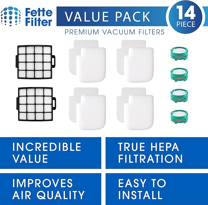 Fette Filter - AZ3000 Vacuum Replacement Filters and Odor Kit Compatible with Shark Stratos Upright Vacuum Models AZ3000, AZ3000W, AZ3002, AZ3002C 2 Hepa + 4 Foam + 4 Odor Cartridges.