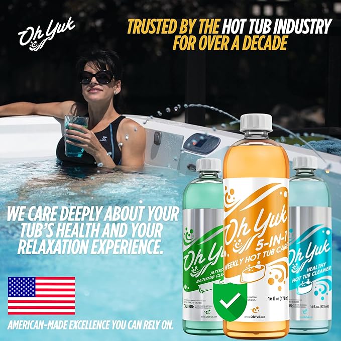 Oh Yuk 5-in-1 Weekly Hot Tub Chemicals – Hot tub Clarifier, Cleaner, Conditioner – Helps Control Water Balance & Combat Buildup – Spa Care Chemicals for All Types Including Inflatable & Portable
