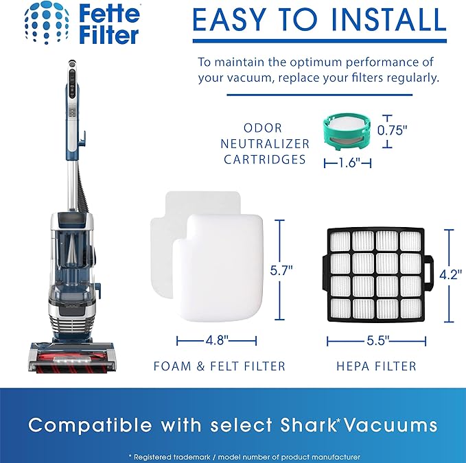 Fette Filter - AZ3000 Vacuum Replacement Filters and Odor Kit Compatible with Shark Stratos Upright Vacuum Models AZ3000, AZ3000W, AZ3002, AZ3002C 2 Hepa + 4 Foam + 4 Odor Cartridges.