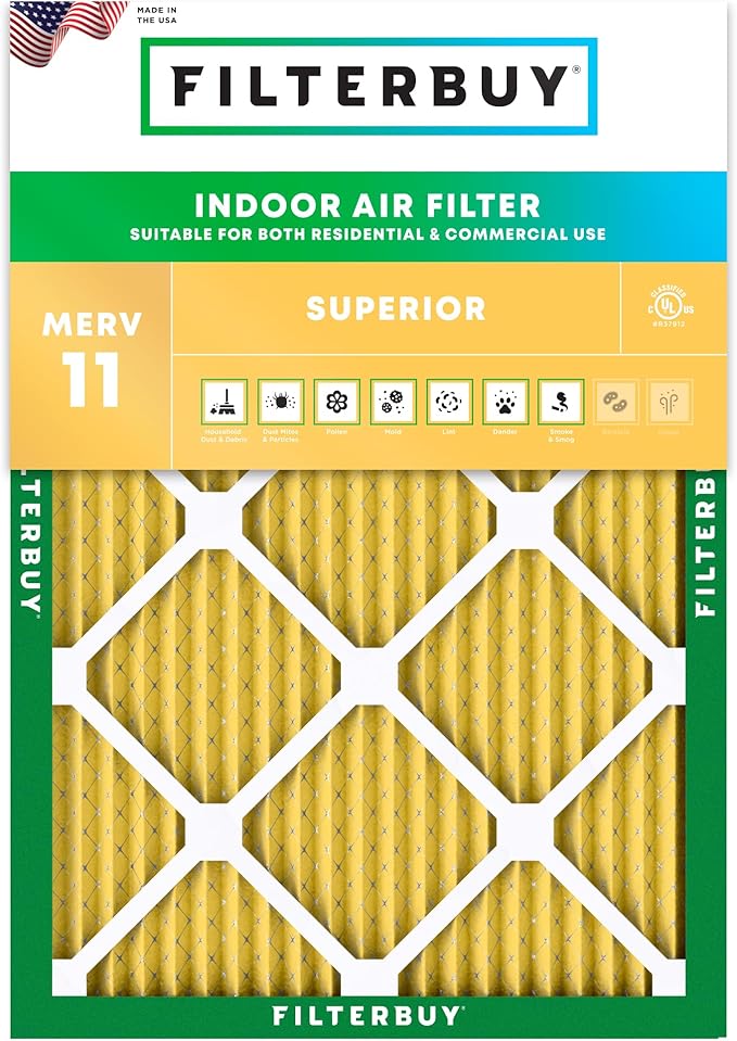 Filterbuy 14x16x1 Air Filter MERV 11 Superior Pet & Allergy Defense (1-Pack), Electrostatic Pleated HVAC AC Furnace Filters Replacement, Made in USA (Actual Size: 14.00 x 16.00 x 0.75)