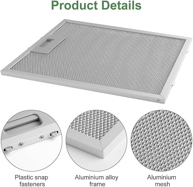 2 Pack Metal Cooker Hood Filter Replacement 320 x 260 x 9 mm, Kitchen Aluminium Extractor Fan Filter, 5-Layer Mesh Kitchen Hood Grease Filters for Many Leading Brand of Vent Cooker Hood