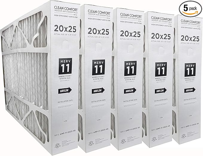 Clean Comfort AMP-11-2025-45 (5-Pack) - 20" x 25" x 4.5" Media Air Filter, MERV 11