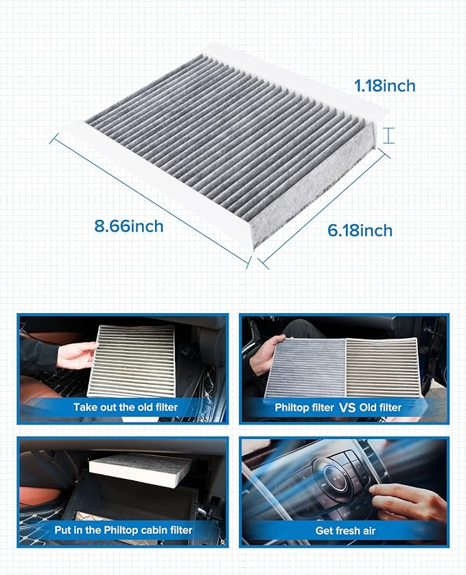 PHILTOP HEPA Cabin Air Filter w/Activated Carbon, Compatible with CF11810 Jeep Compass 2017-2026, Renegade 2015-2023, Fiat 500X, 500L, Dodge Hornet, Alfa Romeo Tonale