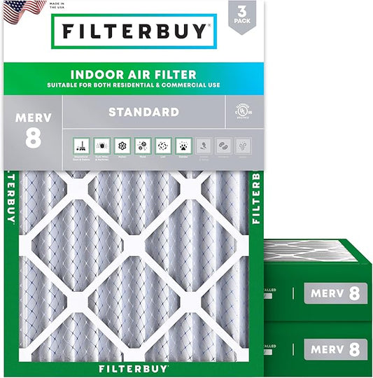 Filterbuy 18x24x4 Air Filter MERV 8 Essential Dust & Allergy Defense (3-Pack), Electrostatic Pleated HVAC AC Furnace Filters Replacement, Made in USA (Actual Size: 17.50 x 23.38 x 3.63)