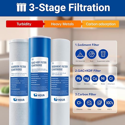 WF3-01 3-Stage Whole House Water Filtration System, Reduces Heavy Metals (Lead, Mercury, Arsenic, Cadmium, Chromium), Chlorine, Sediment, Odor, and VOC’s