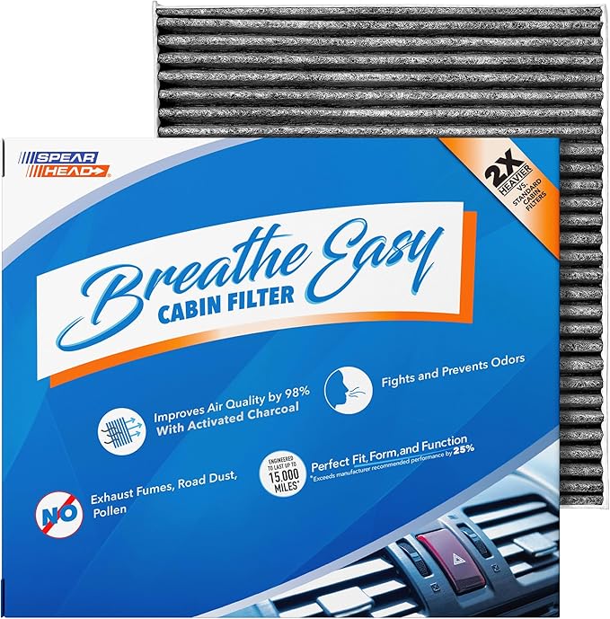 Spearhead Odor Defense Breathe Easy AC & Heater Cabin Filter | Fits Select 2005-17 Accent, Genesis, Tucson, Veloster, Forte, Rio, Rondo, Sportage | Up to 25% Longer Lasting w/Activated Carbon (BE-709)