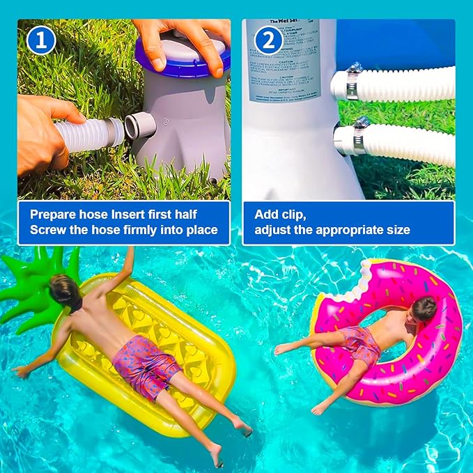 1.5" x 59" Pool Hoses for Above Ground Pools, Replacement Hose with Stainless Steel Clamps and Pipe Holders, Compatible with Intex, Coleman and Bestway Pool Pumps & Filters (4 pack Blue)